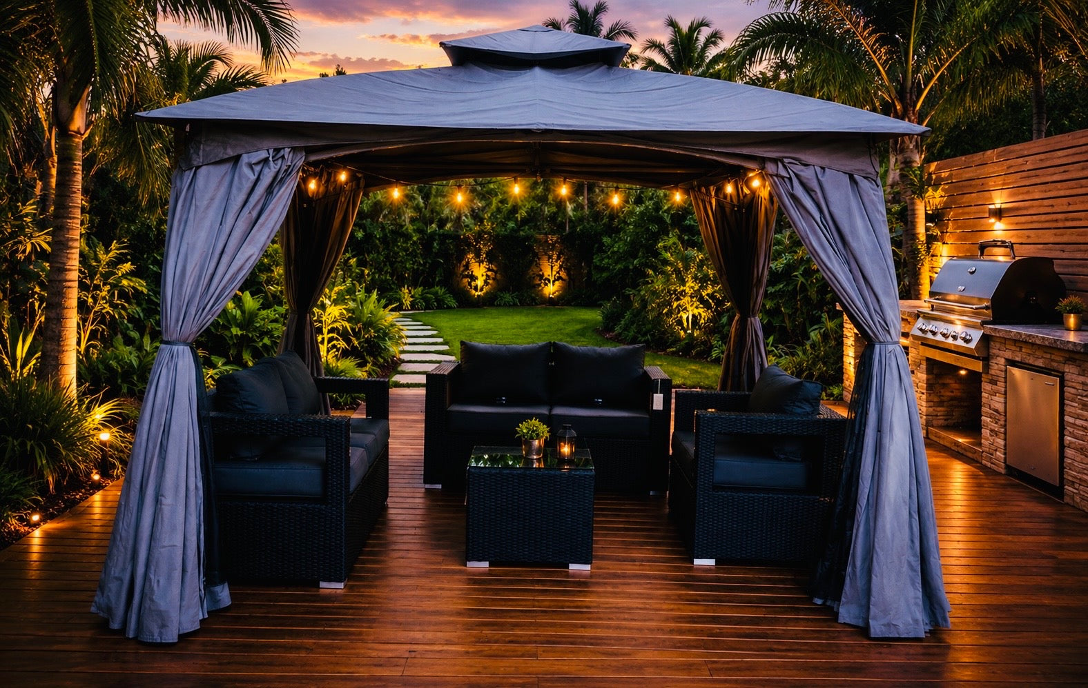 Mpika 3-Piece Rattan Outdoor Sofa Set with Coffee Table
