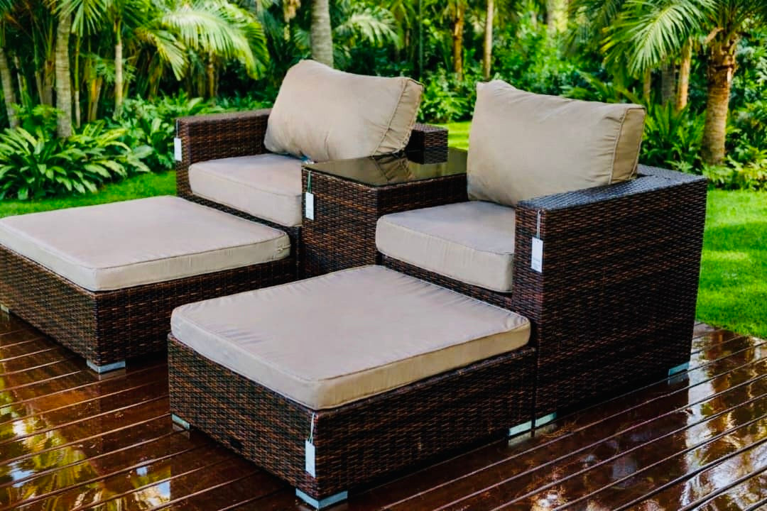 Kasama Outdoor Rattan Lounge Set – 2 Chairs, Footstools & Side Table