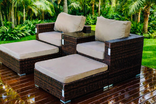 Kasama Outdoor Rattan Lounge Set – 2 Chairs, Footstools & Side Table