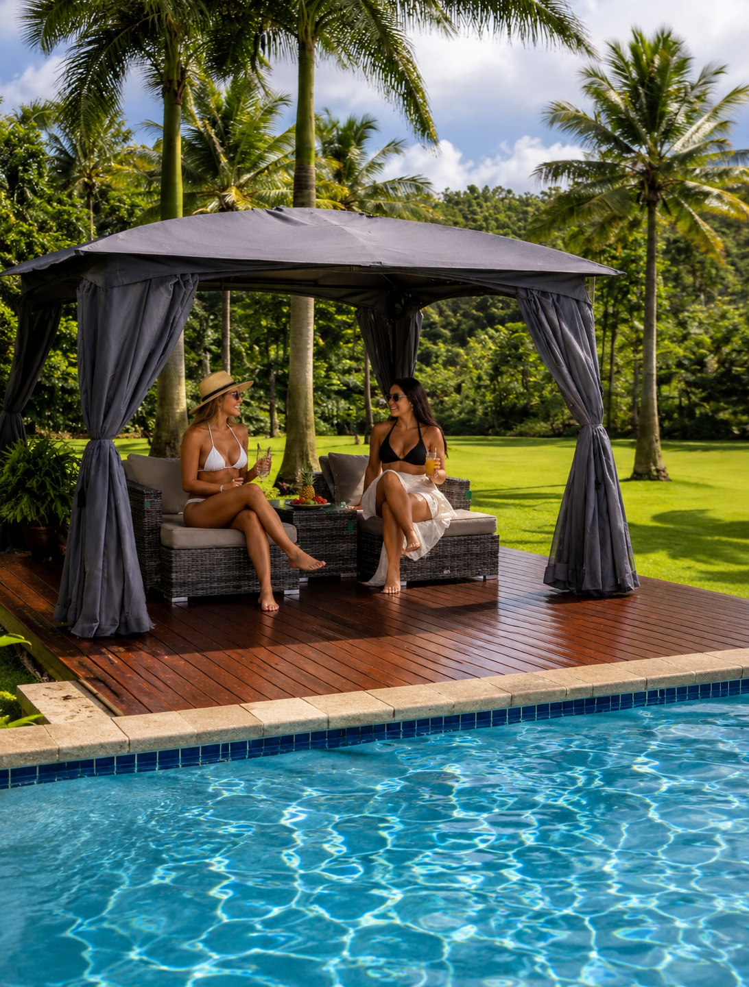 Kasama Outdoor Rattan Lounge Set – 2 Chairs, Footstools & Side Table