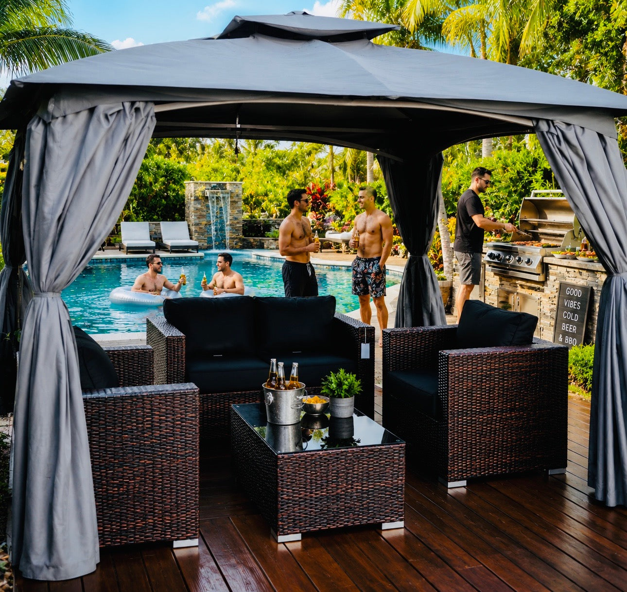 Lusaka Modern Poly Rattan Garden Seating Set – Sofa, Chair & Coffee Table