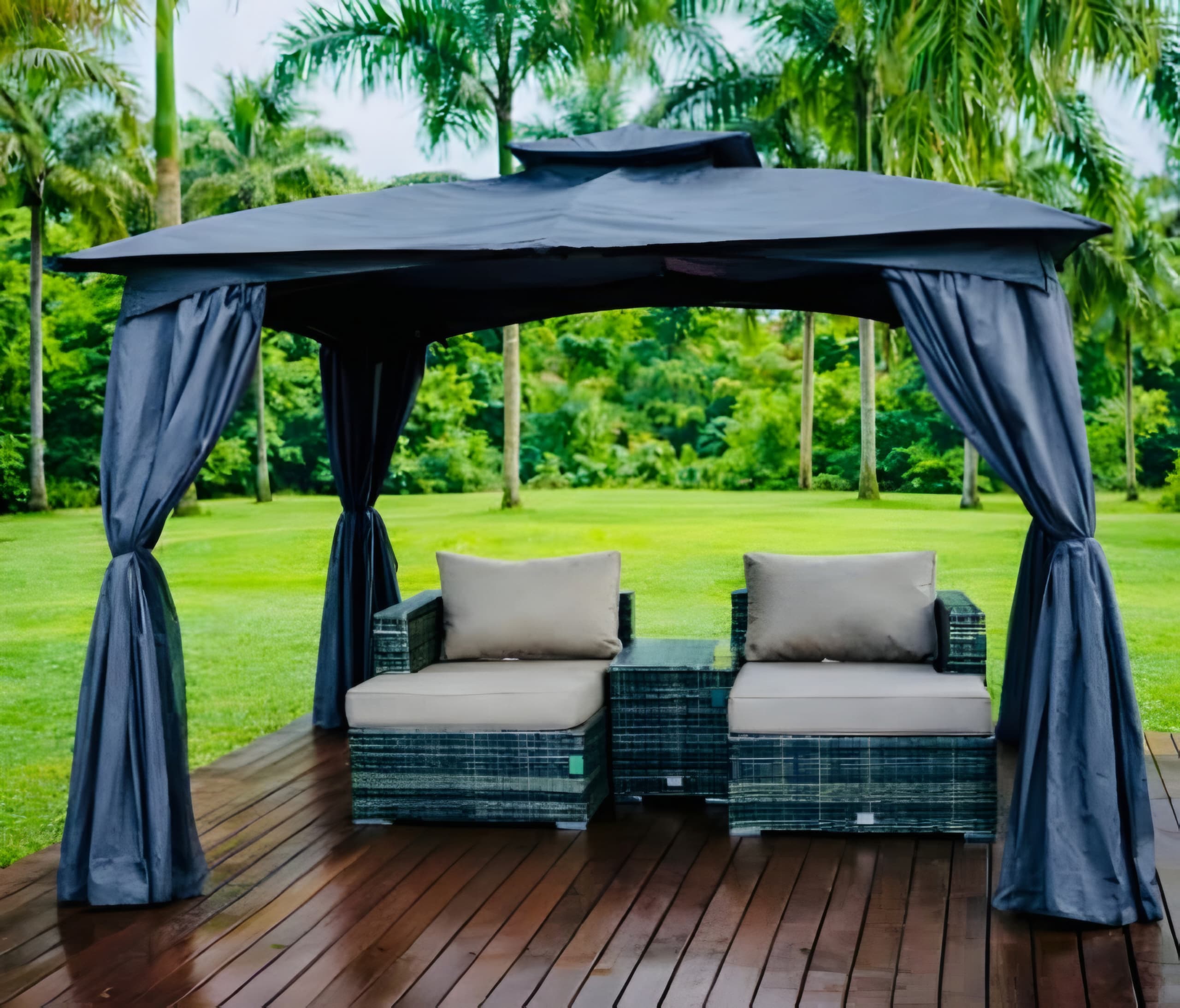 Kabwe Compact Rattan Lounge Set – 2 Chairs, Footstools & Side Table