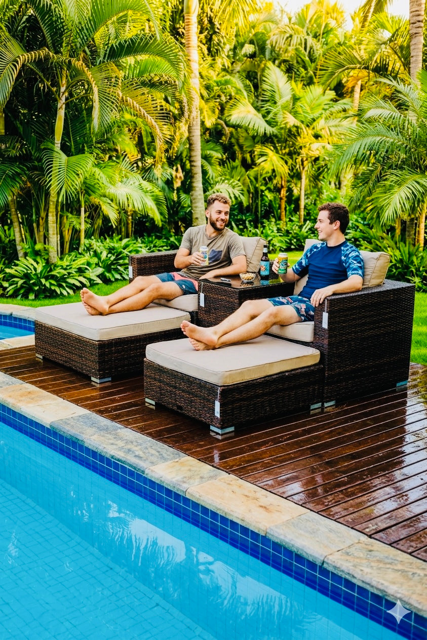 Kasama Outdoor Rattan Lounge Set – 2 Chairs, Footstools & Side Table