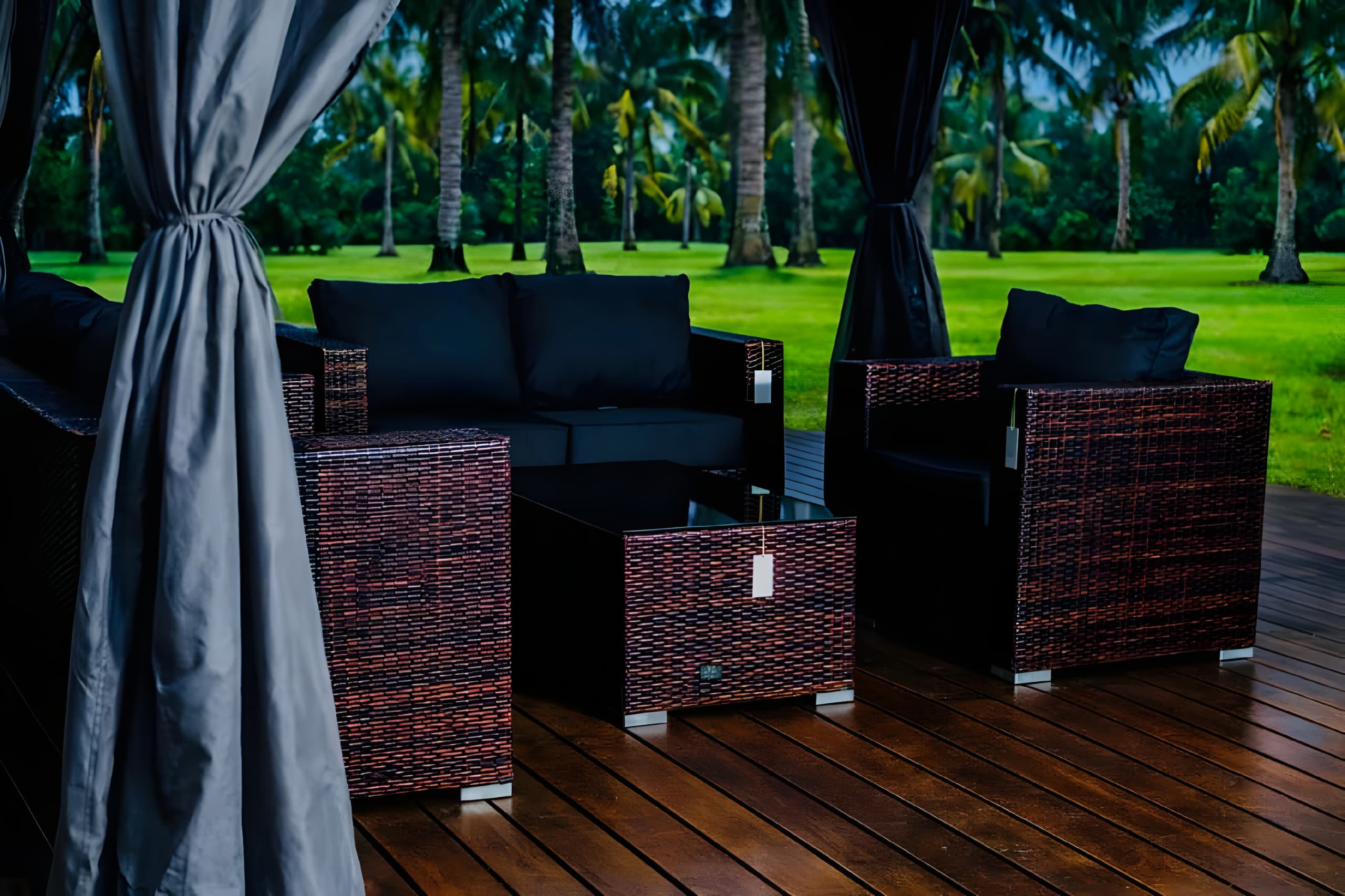 Lusaka Modern Poly Rattan Garden Seating Set – Sofa, Chair & Coffee Table