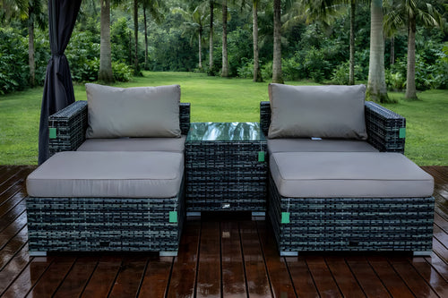 Kabwe Compact Rattan Lounge Set – 2 Chairs, Footstools & Side Table
